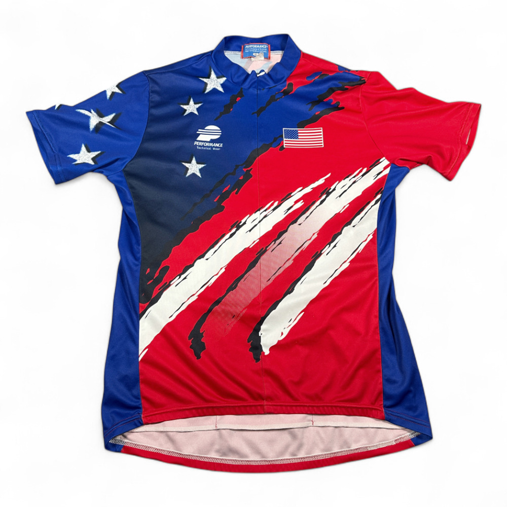 Vintage Performance Cycling Jersey Adult EXTRA LARGE Red Blue Flag USA 90s